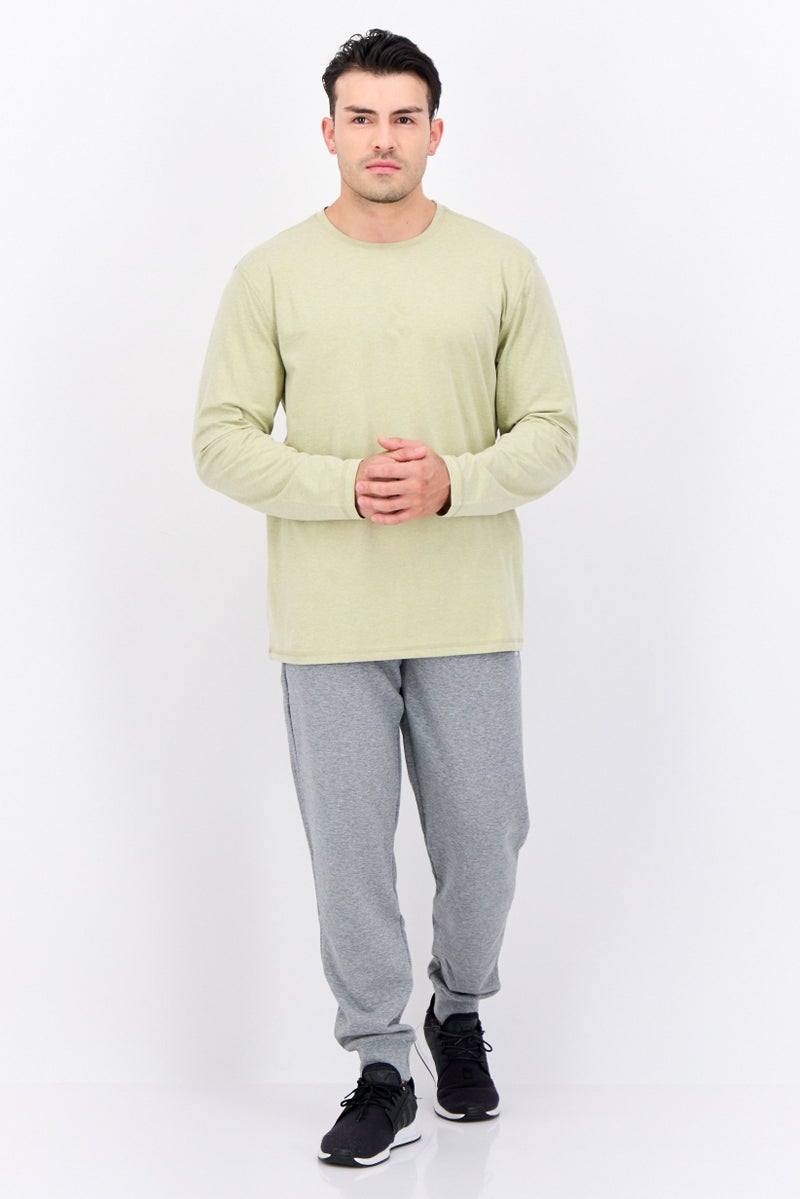 Beause Men Crew Neck Long Sleeves Heather T-Shirt, Sage Green - Image 4